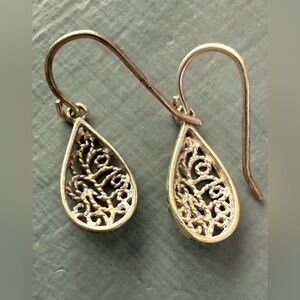 925 Sterling Silver filigree teardrop dangle earrings